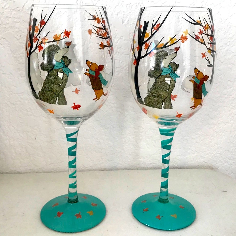 PIER 1 Autumn PARK AVENUE PUPPIES Wine Glasses